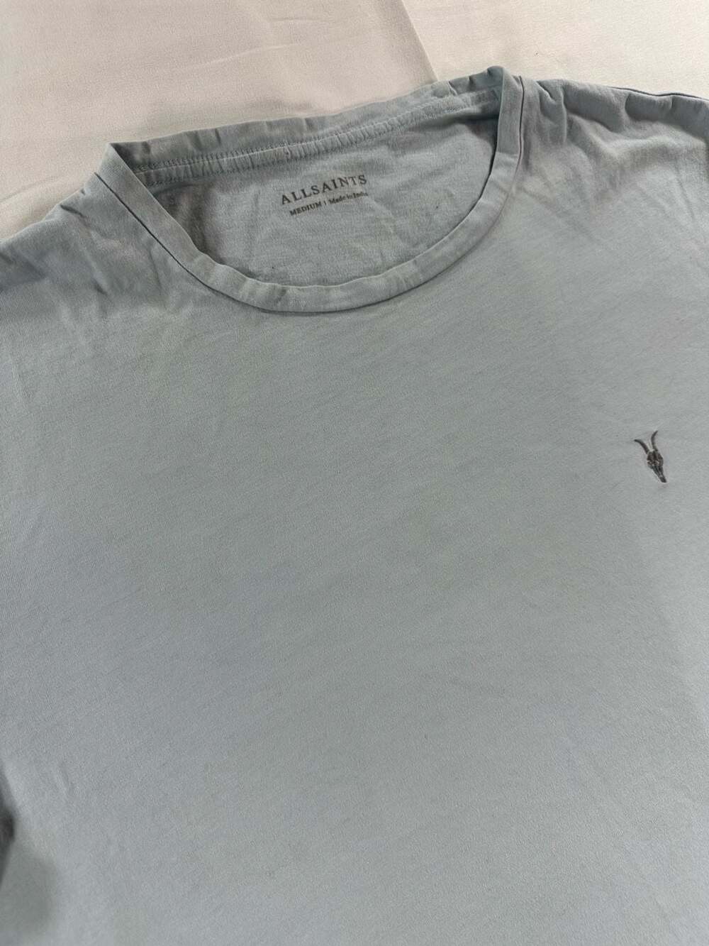 AllSaints Shirt Mens Medium Blue Brace Tonic Ramskull Logo Cotton Tee Top